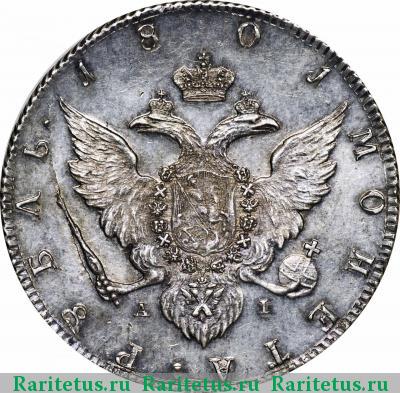 Реверс монеты 1 рубль 1801 года СПБ-AI пробный