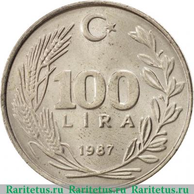Реверс монеты 100 лир (lira) 1987 года   Турция
