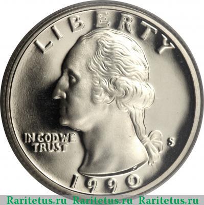 25 центов (квотер, 1/4 доллара, quarter dollar) 1990 года S США proof