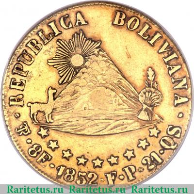 Реверс монеты 8 скудо 1852 года   Боливия