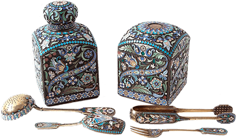 Серебряные наборы утвари фабрики Овчинникова